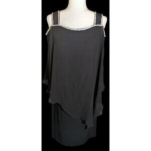 Vintage Glam Goth Glamour Nights Layered Chiffon Cocktail Dress With Rhinestone